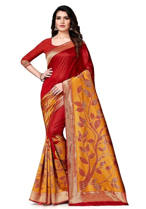 Red Embroidered Silk Saree Set