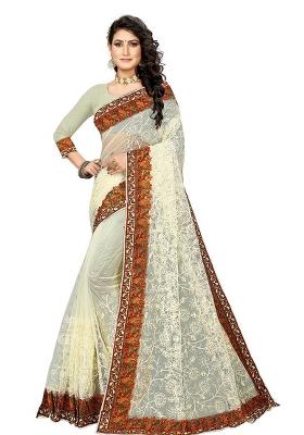 White Embroidered Net Saree Set