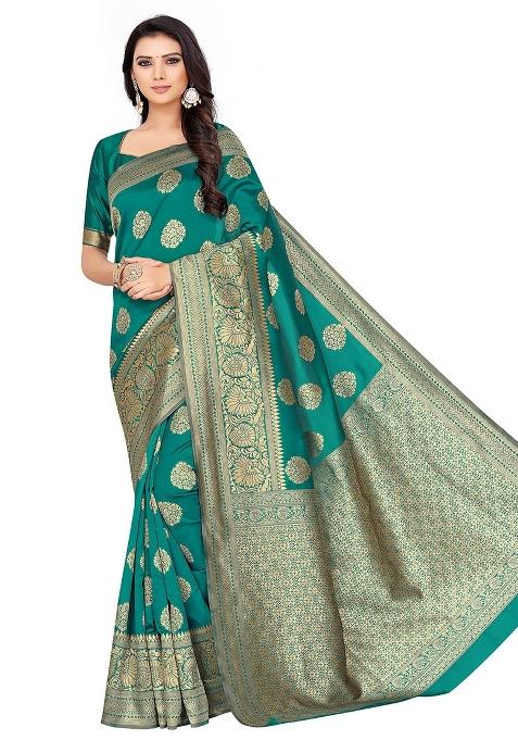Green Embroidered Silk Saree Set