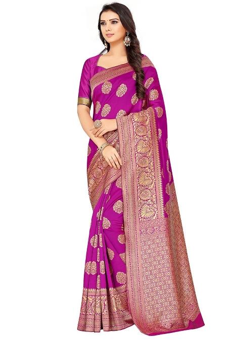 Pink Embroidered Silk Saree Set
