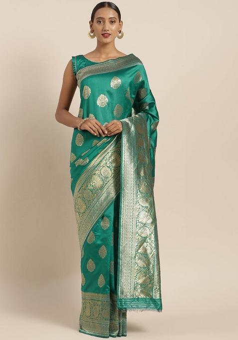 Green Embroidered Silk Saree Set