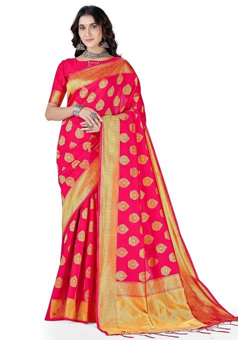 Pink Embroidered Silk Saree Set