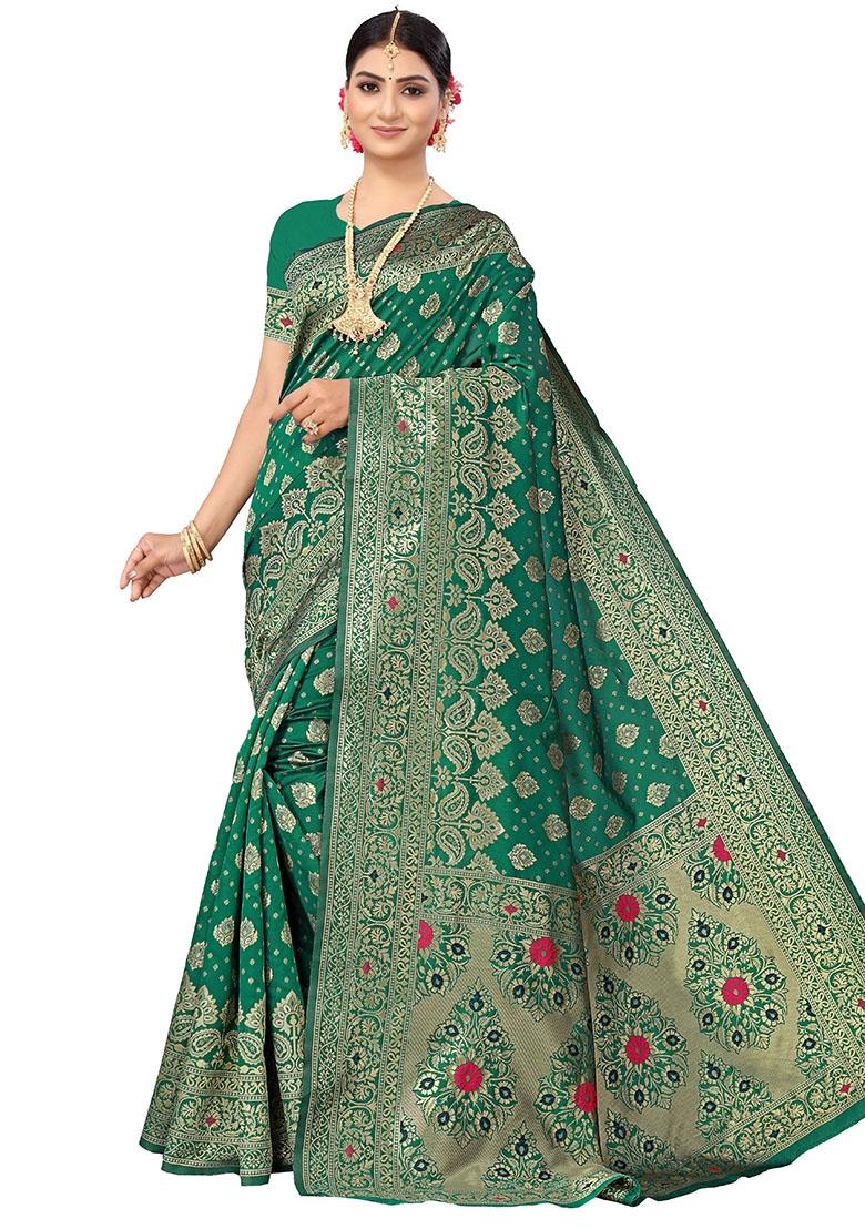 Green Embroidered Silk Saree Set