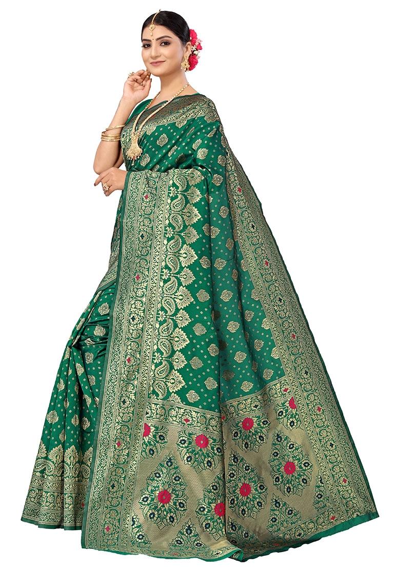 Green Embroidered Silk Saree Set