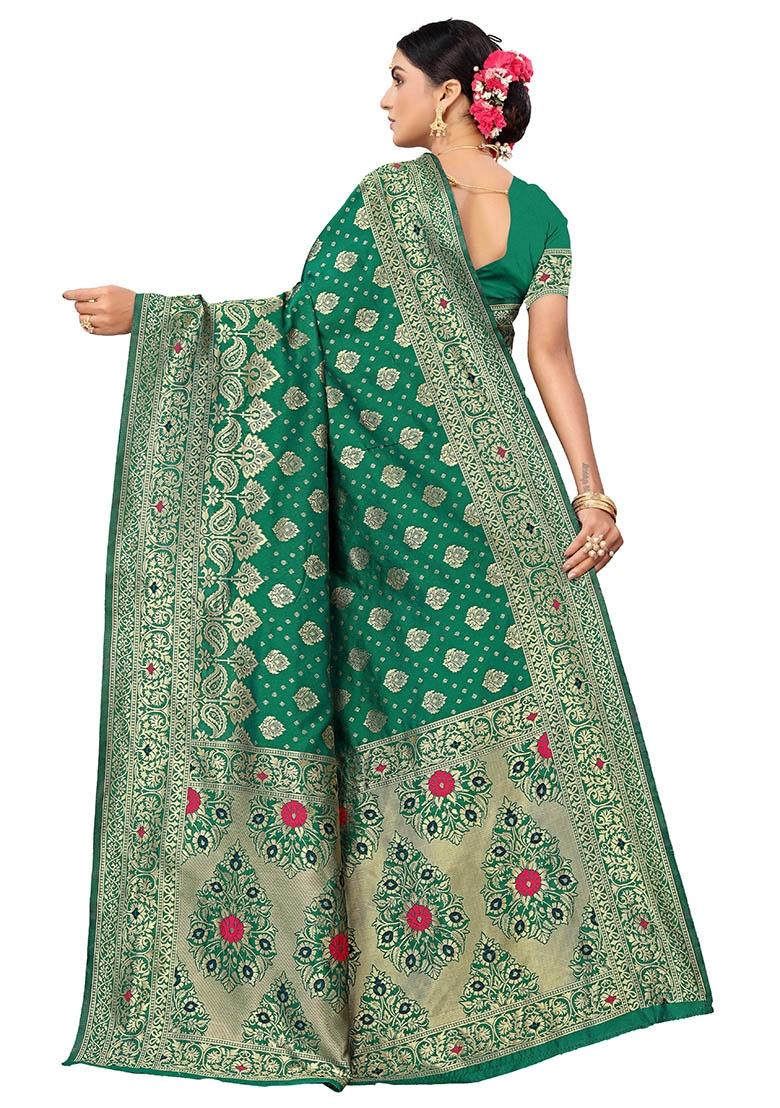 Green Embroidered Silk Saree Set
