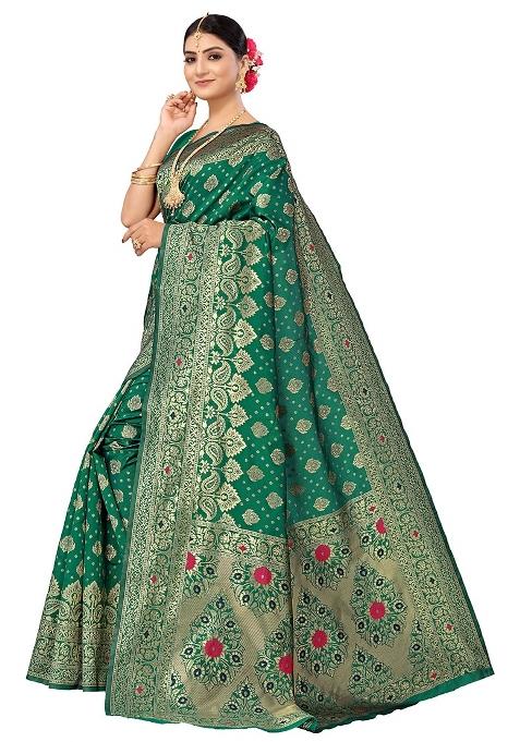 Green Embroidered Silk Saree Set