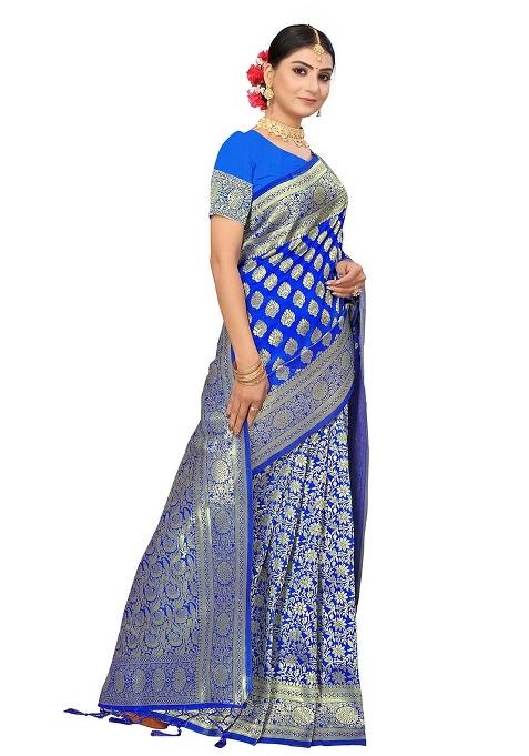 Royal Blue Embroidered Silk Saree Set