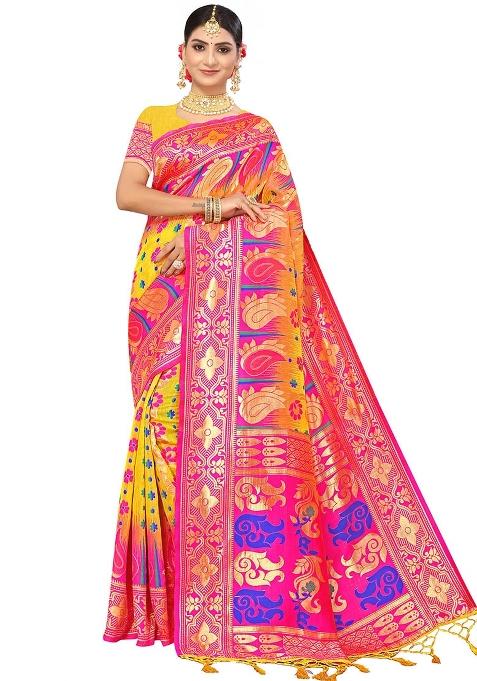 Pink Embroidered Silk Saree Set