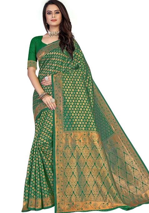 Green Embroidered Silk Saree Set