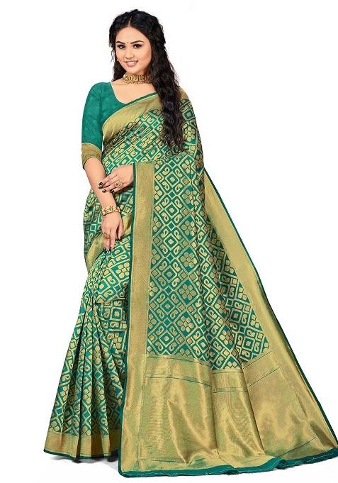 Green Embroidered Silk Saree Set