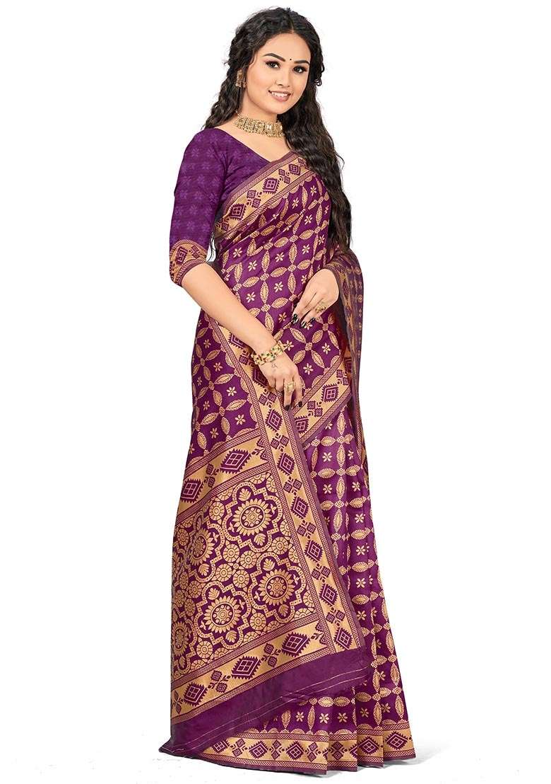 Wine Silk Blend Saree Set with Embroidered for Diwali | Wedding & Festive Wear - Indya
