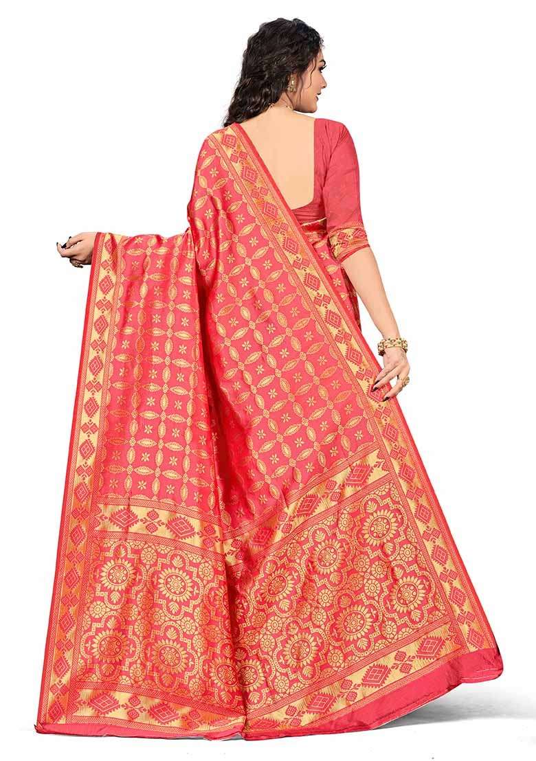 Peach Silk Blend Saree Set with Embroidered for Diwali | Wedding & Festive Wear - Indya
