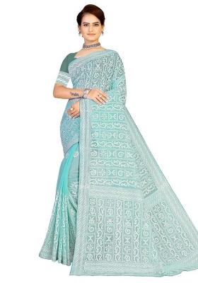Sea Green Embroidered Georgette Saree Set