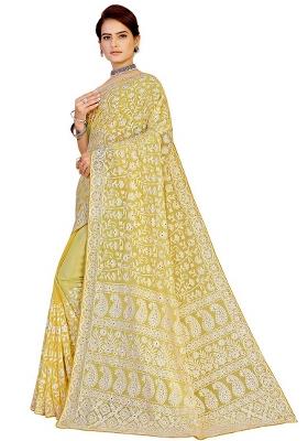 Yellow Embroidered Georgette Saree Set