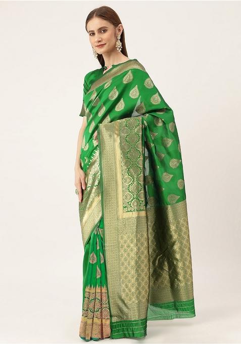 Green Embroidered Silk Saree Set