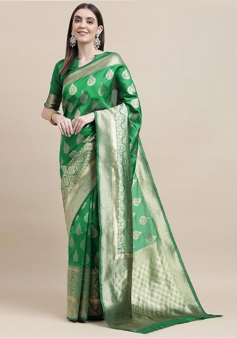 Green Embroidered Silk Saree Set