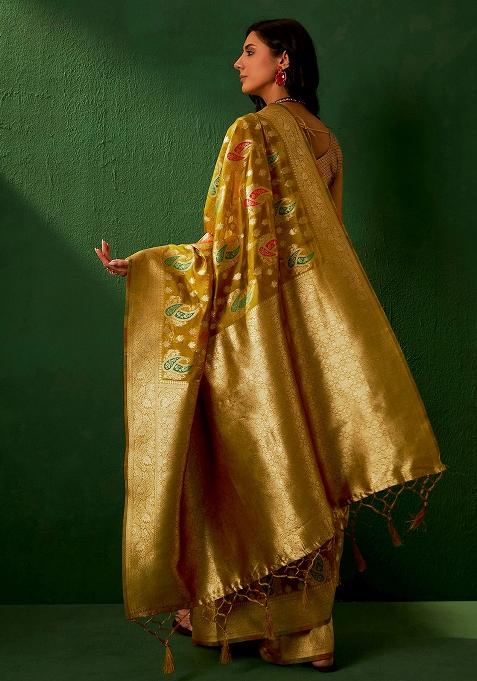 Caramel Embroidered Silk Saree Set