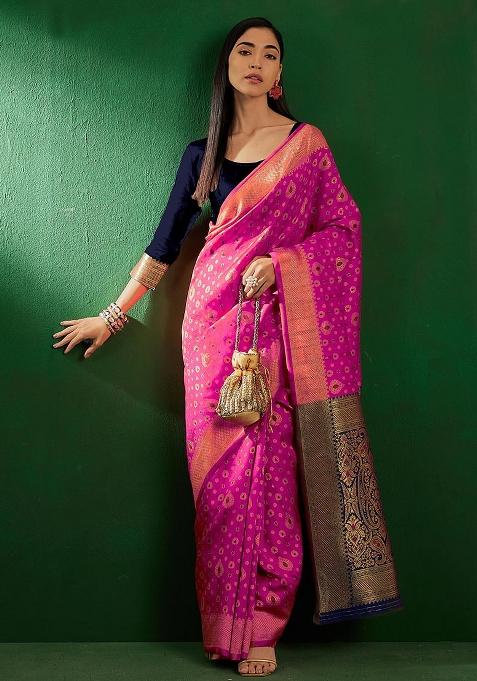 Pink Embroidered Silk Saree Set