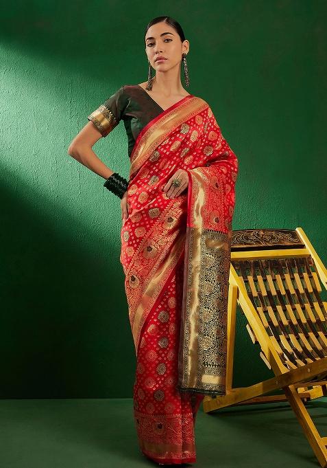 Red Embroidered Silk Saree Set