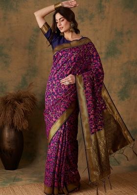 Multicolor Embroidered Silk Saree Set