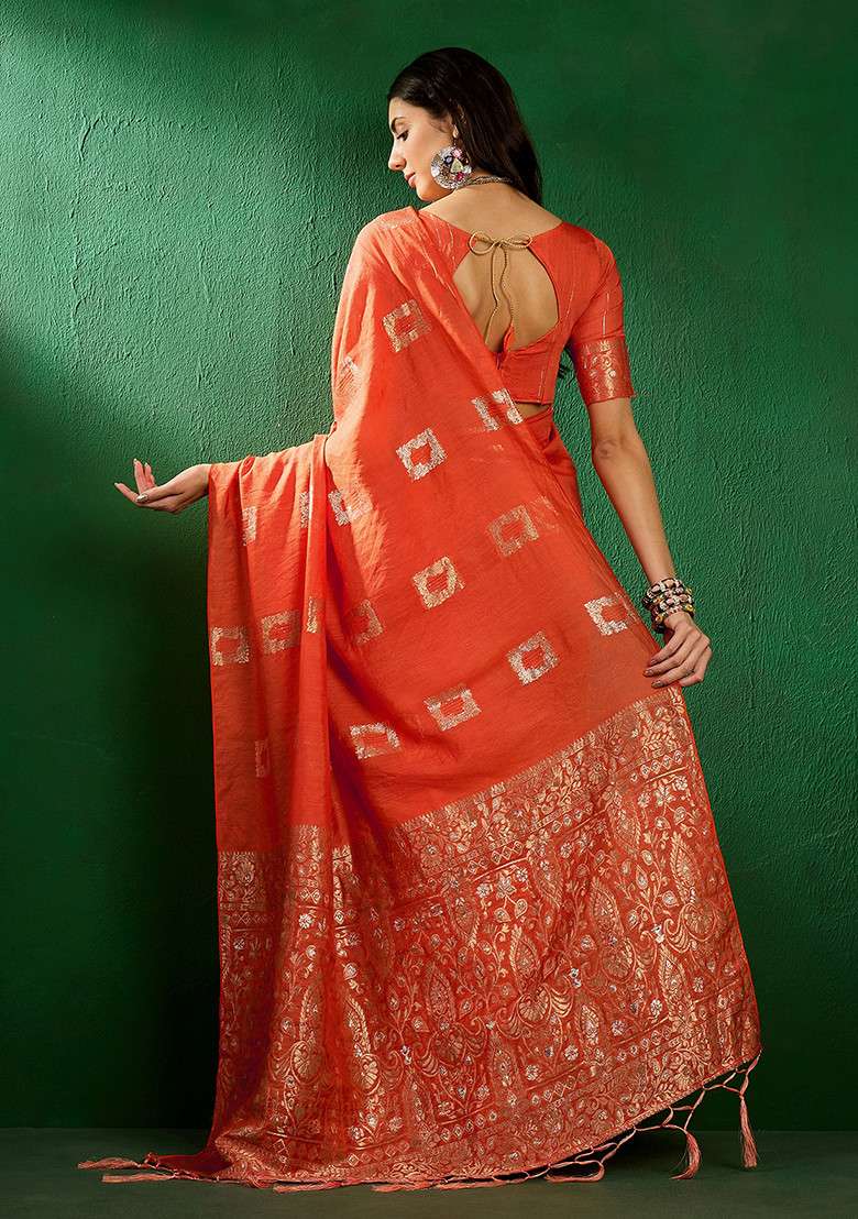 Fanta Blend Cotton Saree Set with Embroidered for Diwali | Wedding & Festive Wear - Indya