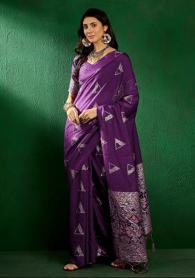 Wine Embroidered Silk Saree Set