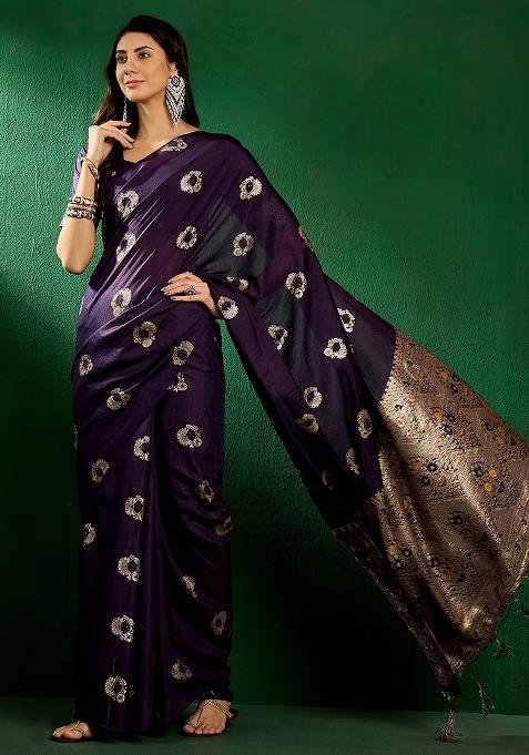 Navyblue Embroidered Silk Saree Set