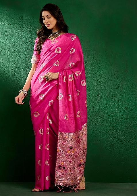 Baby Pink Embroidered Silk Saree Set