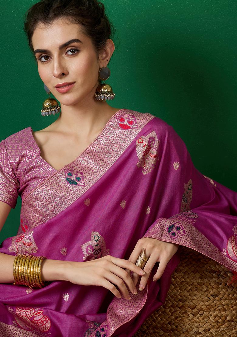 Lavender Embroidered Jacquard Saree Set