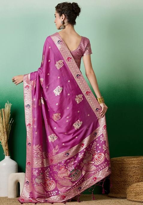 Lavender Embroidered Jacquard Saree Set