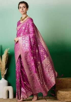 Lavender Embroidered Jacquard Saree Set