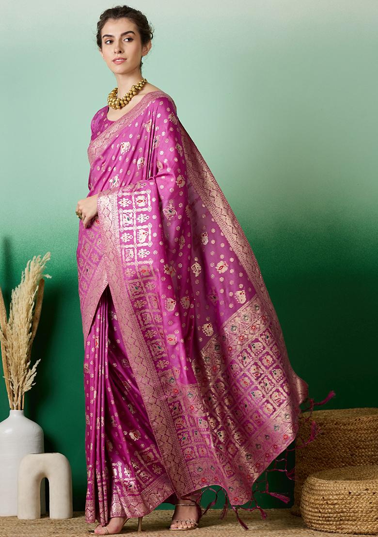 Lavender Embroidered Jacquard Saree Set