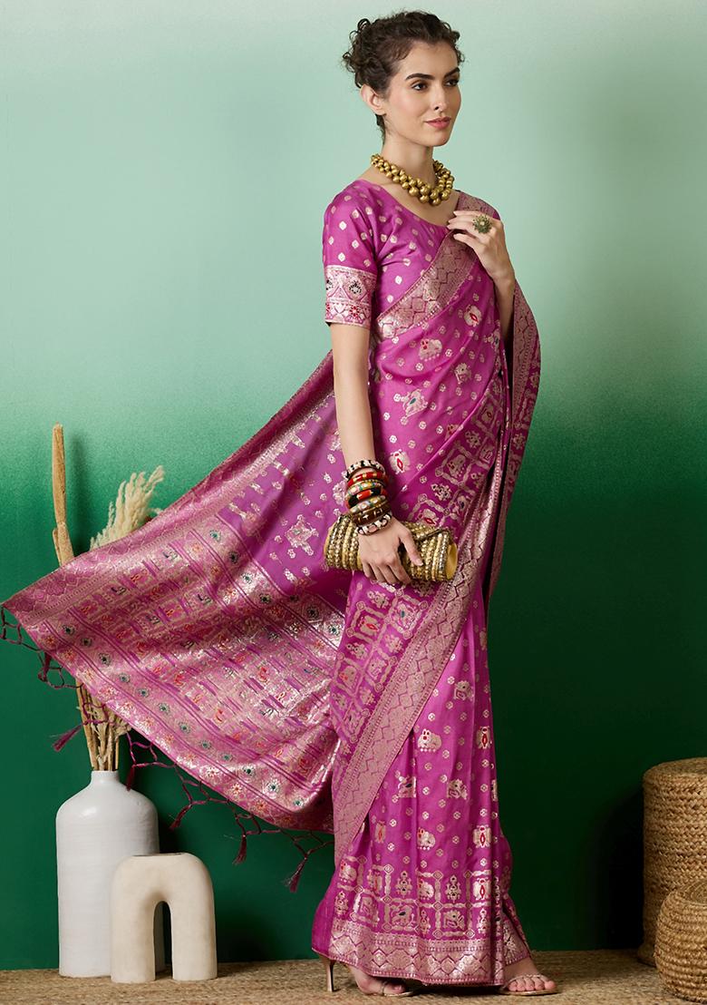 Lavender Embroidered Jacquard Saree Set