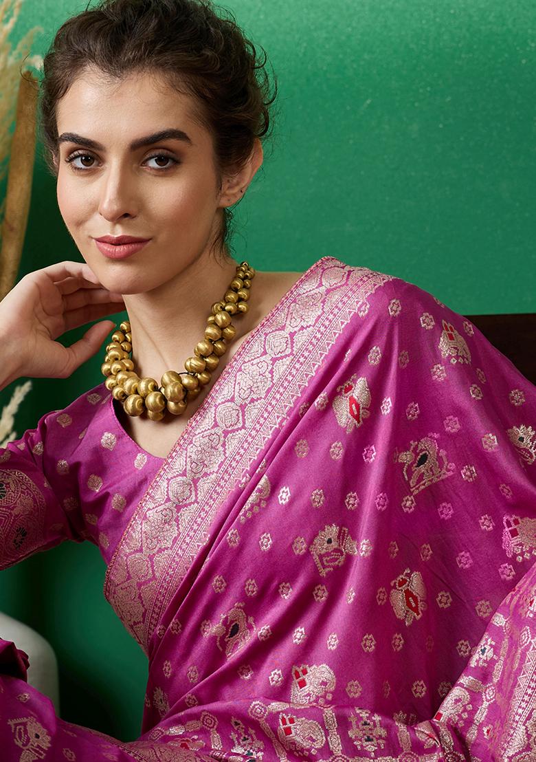 Lavender Embroidered Jacquard Saree Set