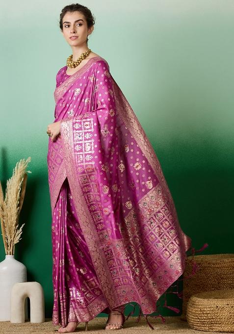 Lavender Embroidered Jacquard Saree Set