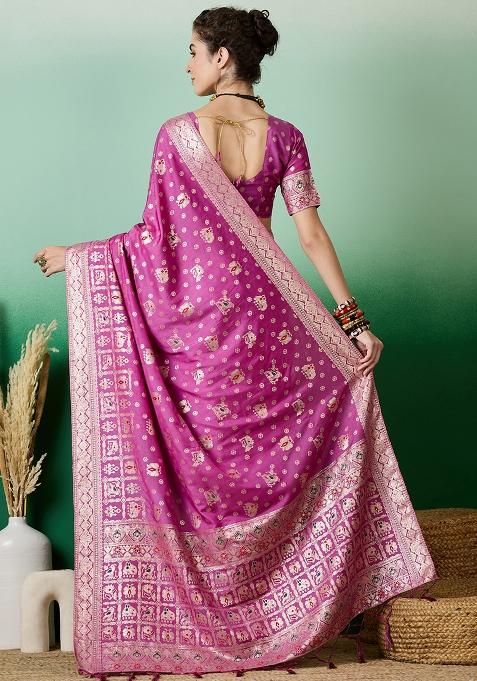 Lavender Embroidered Jacquard Saree Set
