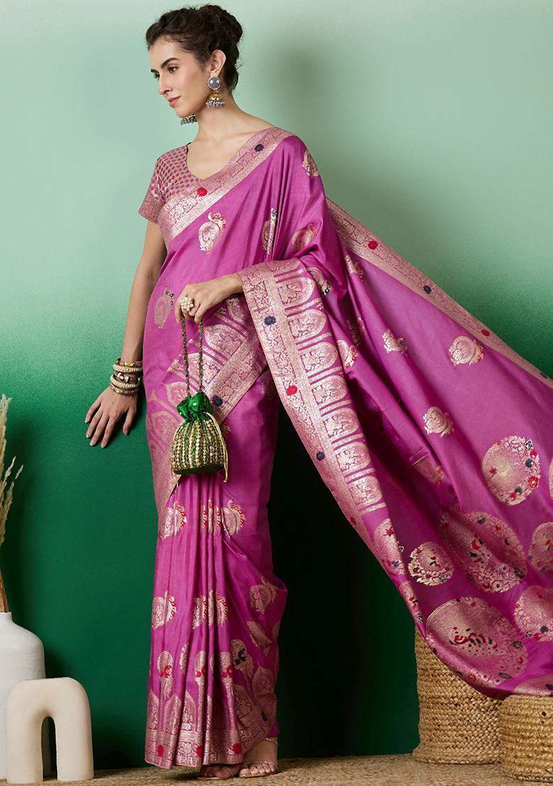 Lavender Embroidered Jacquard Saree Set