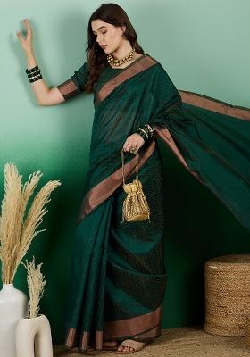 Green Embroidered Oragnza Saree Set