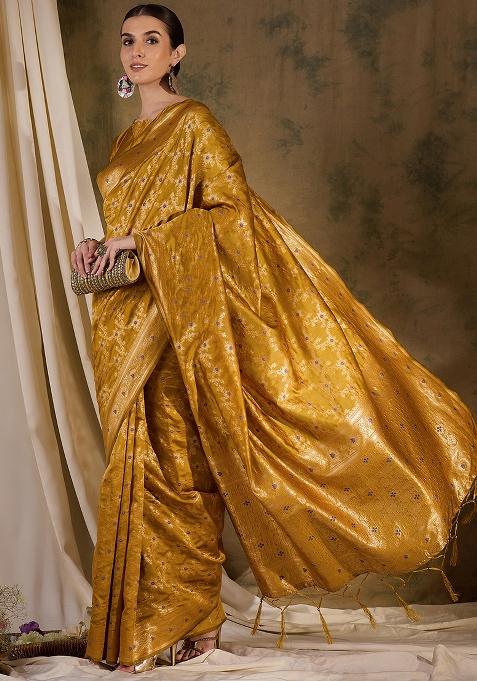 Gold Embroidered Silk Saree Set