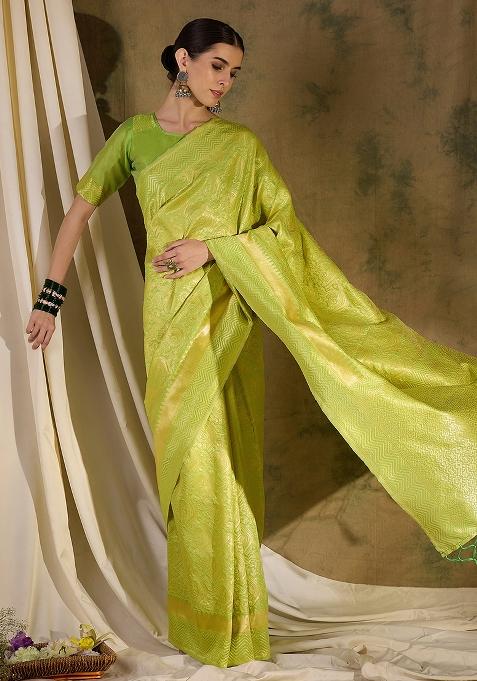 Pista Green Embroidered Silk Saree Set