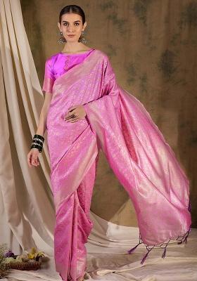 Baby Pink Embroidered Silk Saree Set