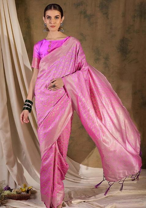 Baby Pink Embroidered Silk Saree Set