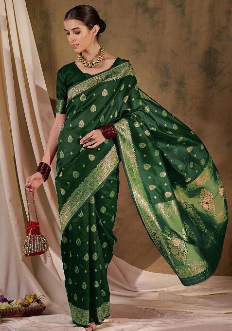Green Embroidered Silk Saree Set