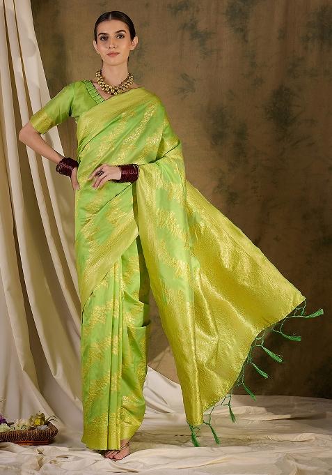 Pista Green Embroidered Silk Saree Set