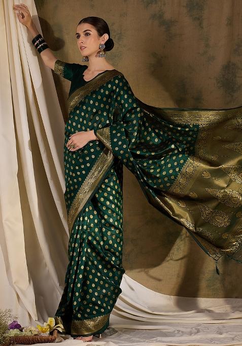Green Embroidered Silk Saree Set