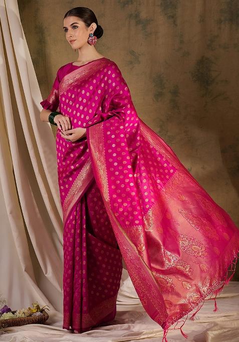 Pink Embroidered Silk Saree Set