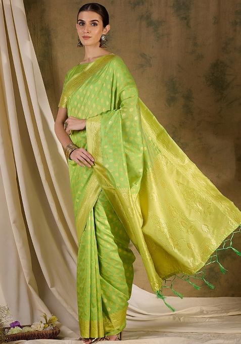Pista Green Embroidered Silk Saree Set