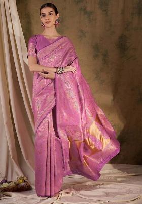 Baby Pink Embroidered Silk Saree Set