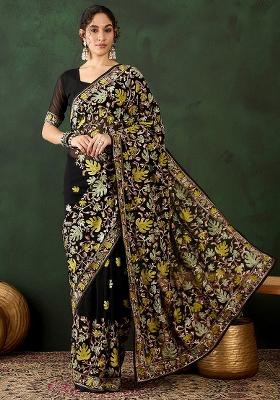Black Embroidered Georgette Saree Set