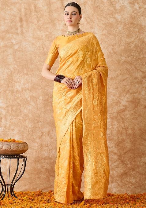 Gold Embroidered Silk Saree Set